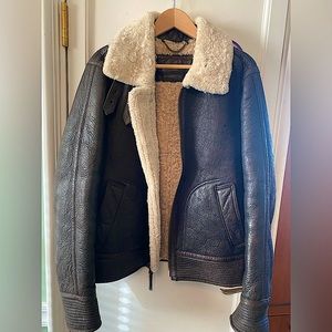 Mens Vince leather Sherpa jacket, size large